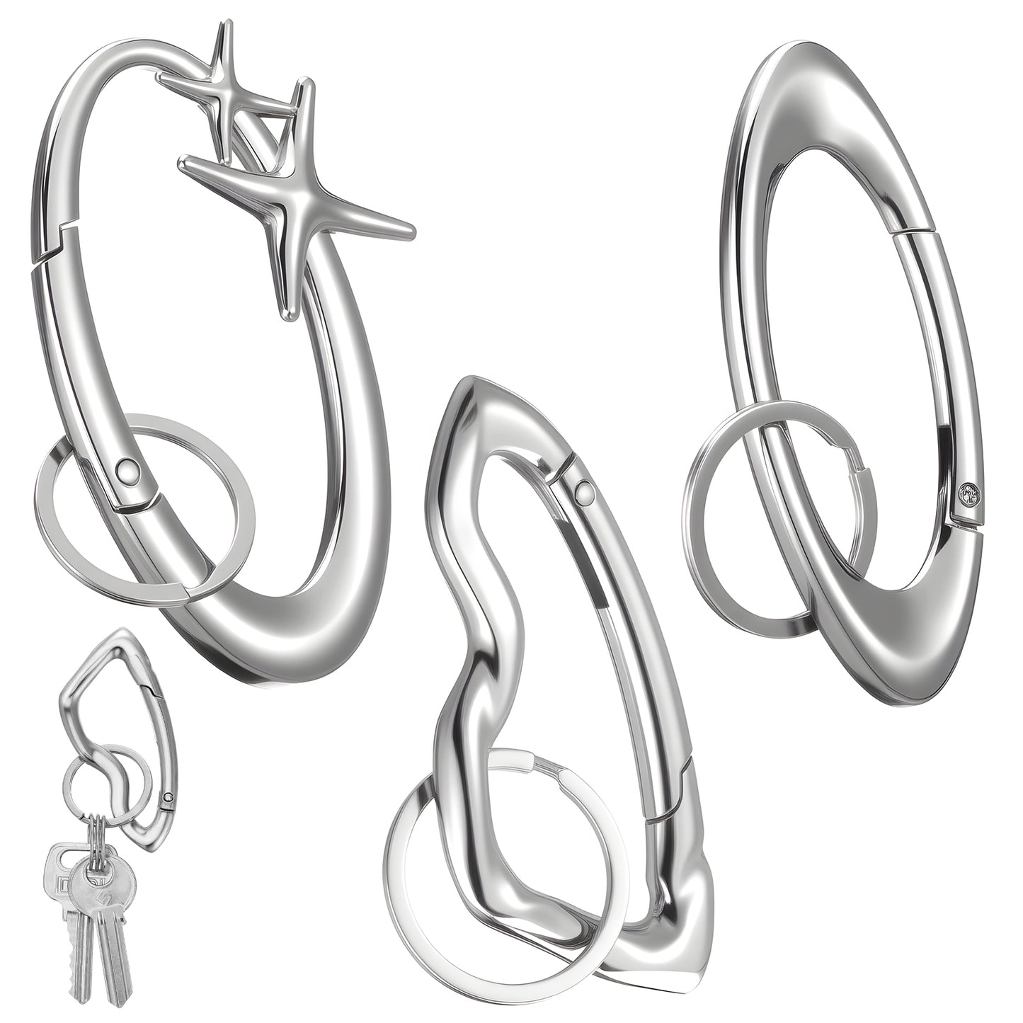Yolev 3 Pcs Y2k Carabiner Keychains Cool Cute Carabiner Sliver Fashion Carabiner Belt Loop Clip Holder Star Key Ring Irregular Key Buckle for Women Men Backpacks Purse Belt Gift Punk Gothic Decor