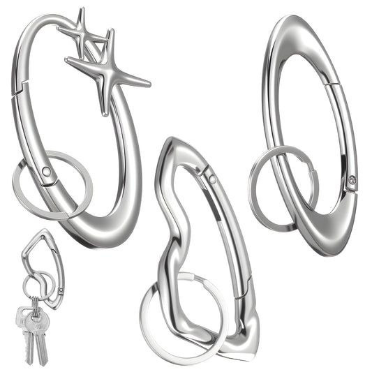 Yolev 3 Pcs Y2k Carabiner Keychains Cool Cute Carabiner Sliver Fashion Carabiner Belt Loop Clip Holder Star Key Ring Irregular Key Buckle for Women Men Backpacks Purse Belt Gift Punk Gothic Decor
