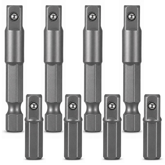8Pcs 1/4 Hex to 1/4 Square Socket Adapter, Drill Socket Bit Adapter, Steel