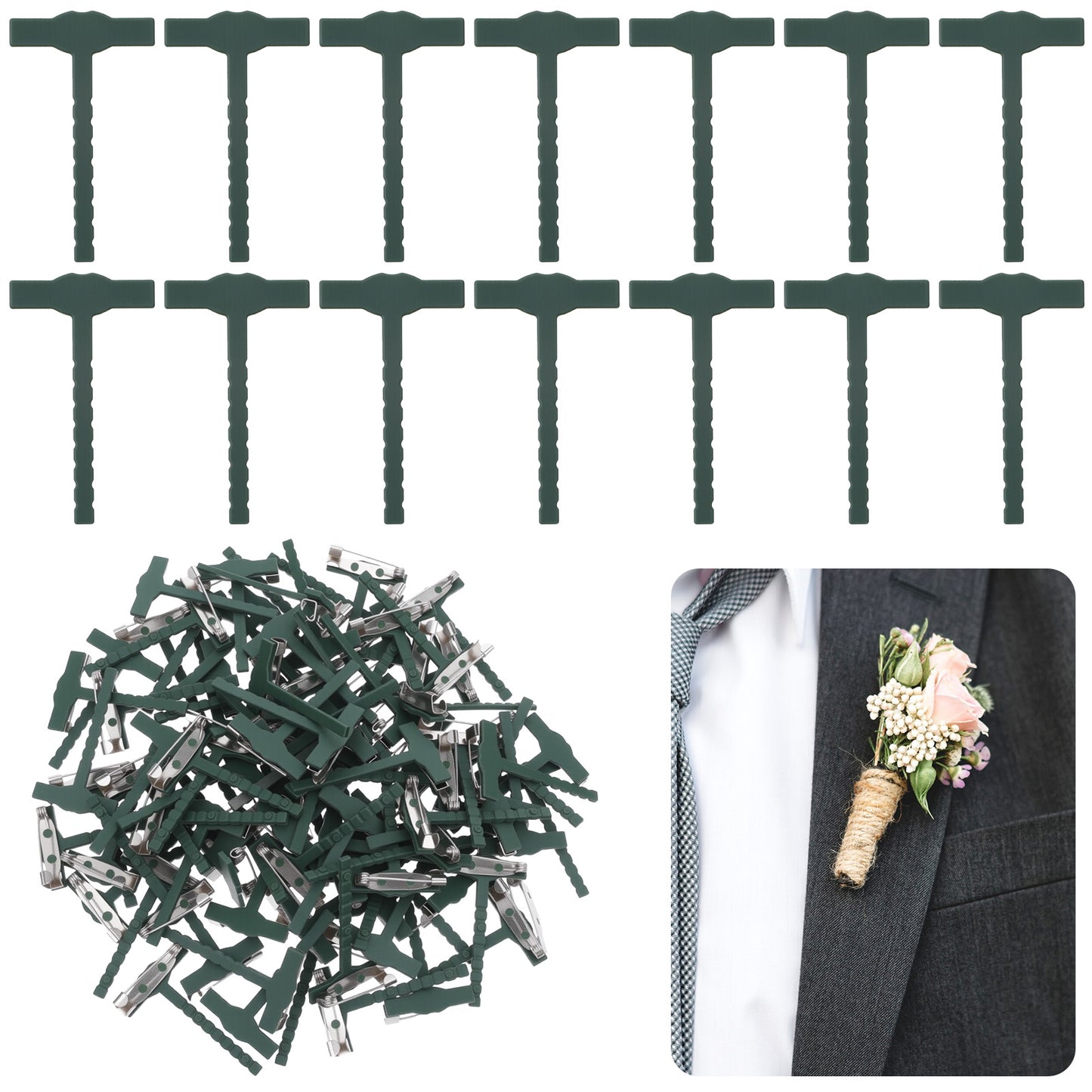 90pcs T-Shaped boutonniere pins, Plastic Metal boutonniere supplies Corsage Pins Safety Clips for Wedding DIY Bride Groom Boutonniere Safety Pins