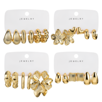 12 Pairs Chunky Gold Earrings Jewelry for Women, Gold Plated Lightweight Stack, Statement Earrings for Women Trendy Flower Leaf Statement Dangle Earring Thick Open Twisted Huggie Hoops Set