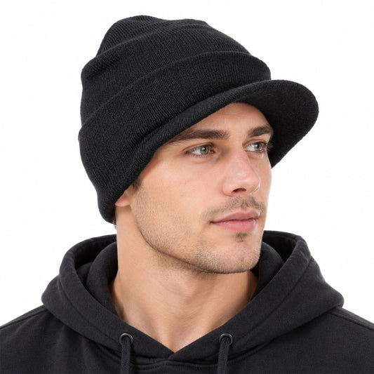 Yykazqe Beanie with Brim Black Beanie for Men Winter Hat