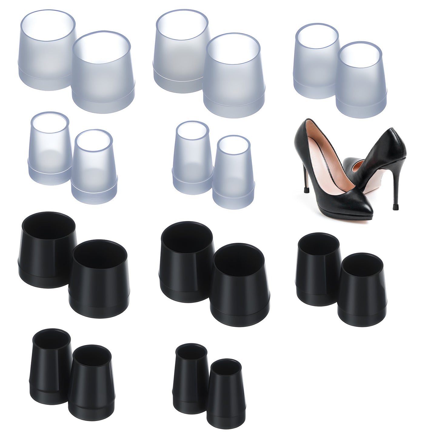 10 Pairs Heel Caps for High Heels, 5 Sizes High Heel Protectors, Non-Slip and Noise-reducing Heels Replacement Tips for Weddings, Parties, Outdoor Activities, Grass and Uneven Roads