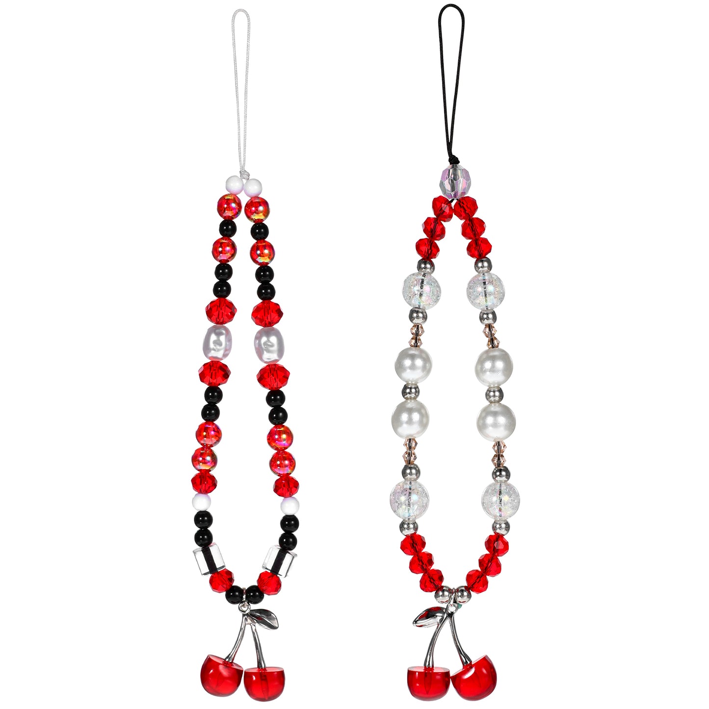 Tucnoeu 2pcs Phone Case Charms,Cherry Phone Charm,Beaded Phone Charm,Cherry Butterfly Cell Phone Lanyard,for Phone Bag Camera Pendants Decor.