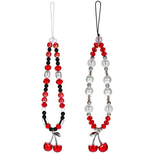 Tucnoeu 2pcs Phone Case Charms,Cherry Phone Charm,Beaded Phone Charm,Cherry Butterfly Cell Phone Lanyard,for Phone Bag Camera Pendants Decor.