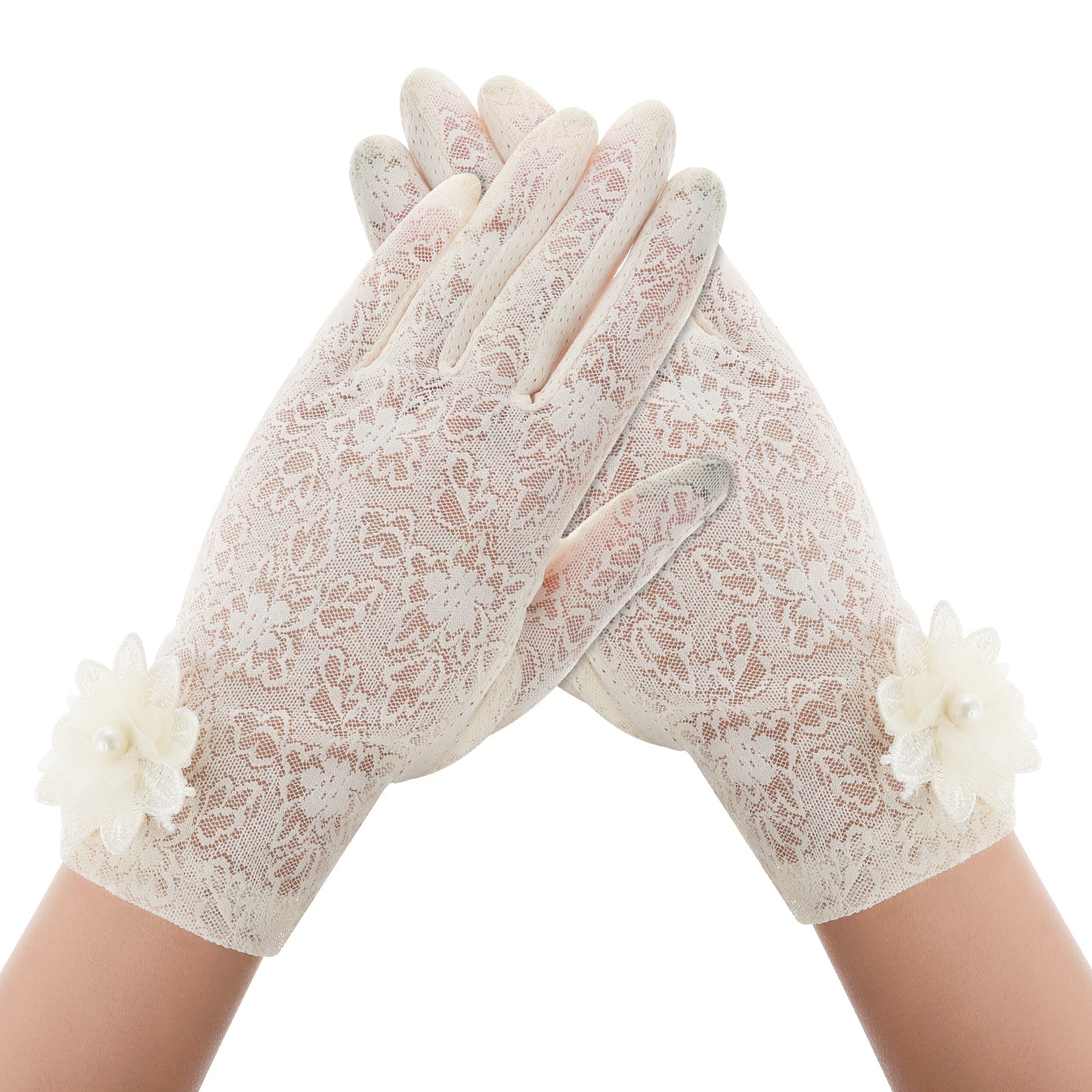 Lace Gloves Women Tea Party Gloves Elegant Short Floral Gloves Wrist Length Bridal Sunblock Wedding Gloves for Halloween Wedding Party Opera Prom Dinner Evening Cosplay Funeral Masquerade(Skin Color)