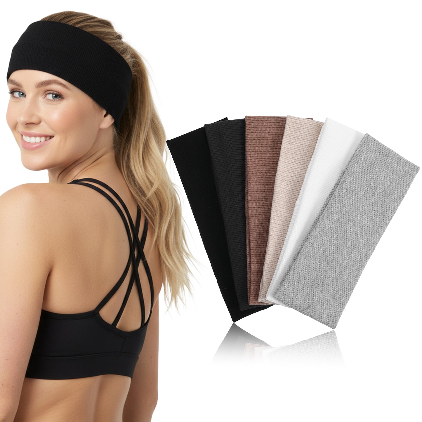 6Pcs Womens Headbands Non Slip, Elastic Cloth Headbands, Stretchy Headband, Sweat Wicking Headband Women Men for Yoga Sport Athletic Workout