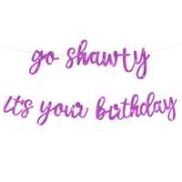 Glitter Happy Birthday Banner Go Shawty It's Your Birthday Banner NO DIY - Hip Hop Theme Glitter Happy Birthday Banner-Pre-Strung for Man Adult Women Birthday Party Photo Backdrop(Purple)