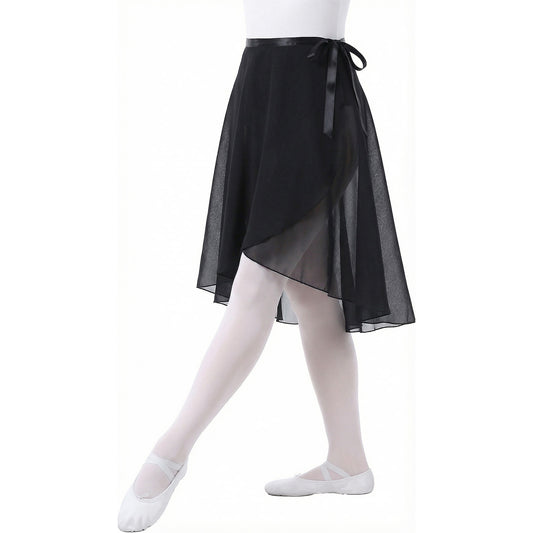 Yolev Dance Skirts for Women Short Dance Skirt with Elastic Ties Sheer Chiffon Ballet Wrap Skirt Adjustable Women's Dance Skirts for Adult (Black)