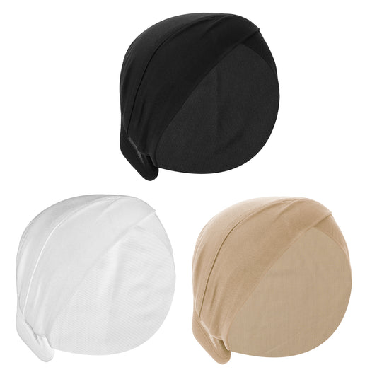 Yolev 3 Pcs Hijab for Women Solid Color Stretchy Hijab undercap Full Cover Turban Under Cap Tube Bonnet for Hair Loss Black