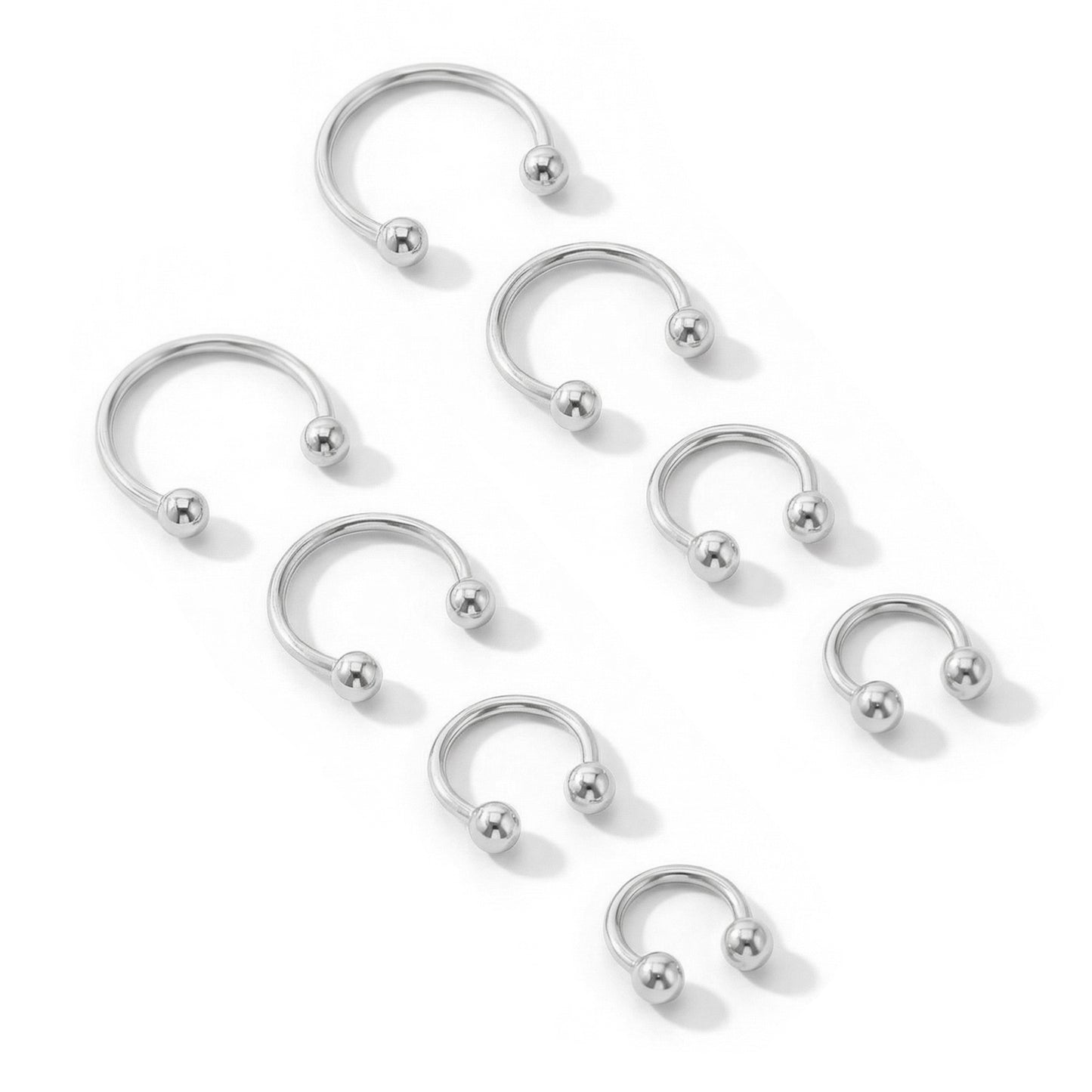 Yolev 8 pcs Septum Piercing Jewellery Silver Septum Ring 16g Silver Horseshoe Nose Ring Stainless Steel Lip Tragus Hoop Body Jewellery 6/8/10/12mm