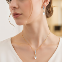 Tucnoeu Gold Plated Pearl Jewelry Set for Women - Pearl Pendant Necklace & Earrings, Dainty Minimalist Pearls Necklace Earring Set with Sparkling Cubic Zirconia for Wedding Prom Gift