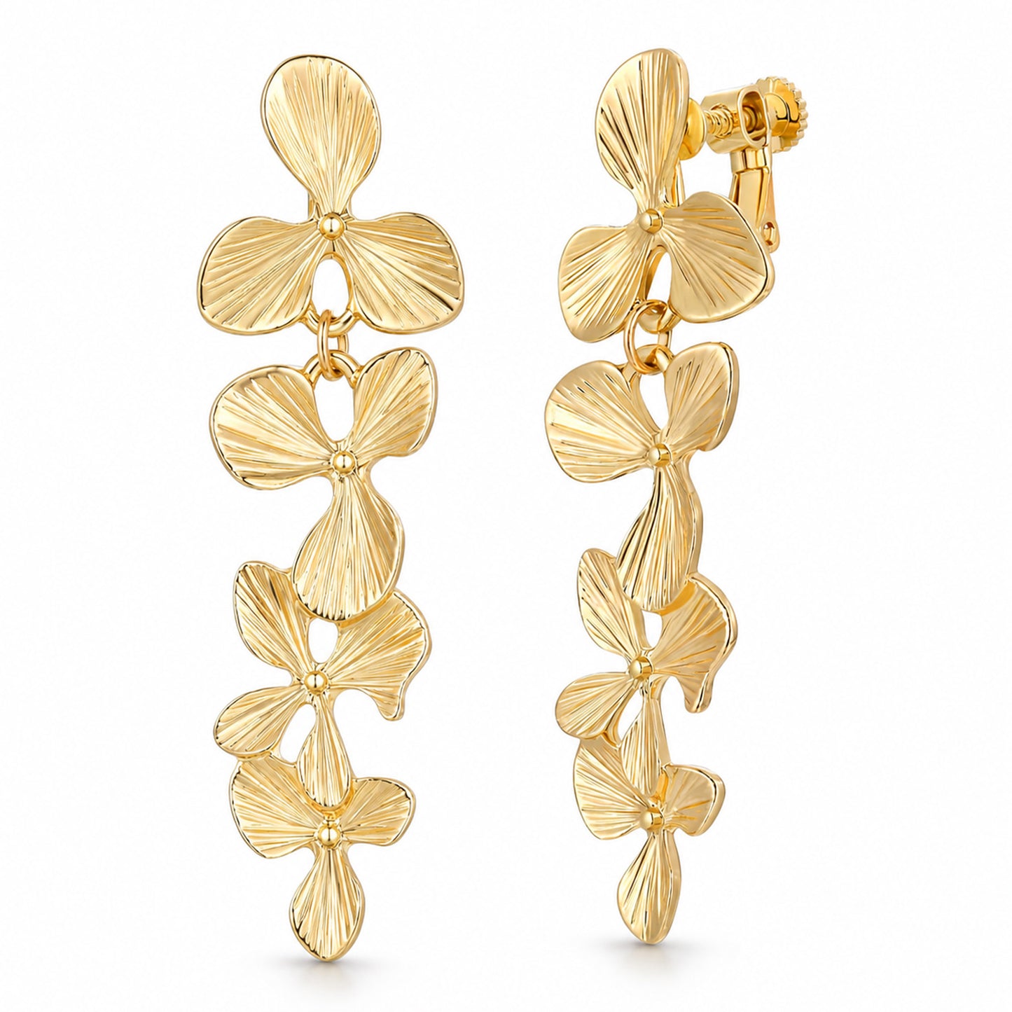 Gold Clip On Earrings for Women - Gold Flower Earrings with Flower Shape