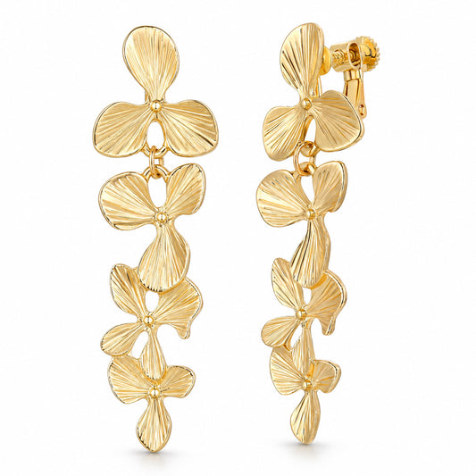 Gold Clip On Earrings for Women - Gold Flower Earrings with Flower Shape