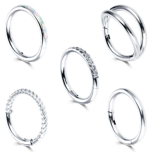 HaiFafafaing 5pcs Nose Hoop 18G Helix Hoop Surgical Steel Hinged Clicker Cartilage Earrings Segment Thin Nose Rings Hoops Septum Piercing Jewellery Helix Lip Earrings for Women Men 8mm