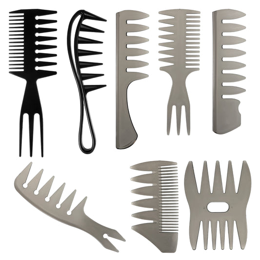 8 Piece Professional Barber Combs Set for Men | Create Quiff, Pompadour, Slicked Back, Faux Hawk, Undercut Styles | Anti-Static Wide Tooth Comb Kit for All Hair Types | Black