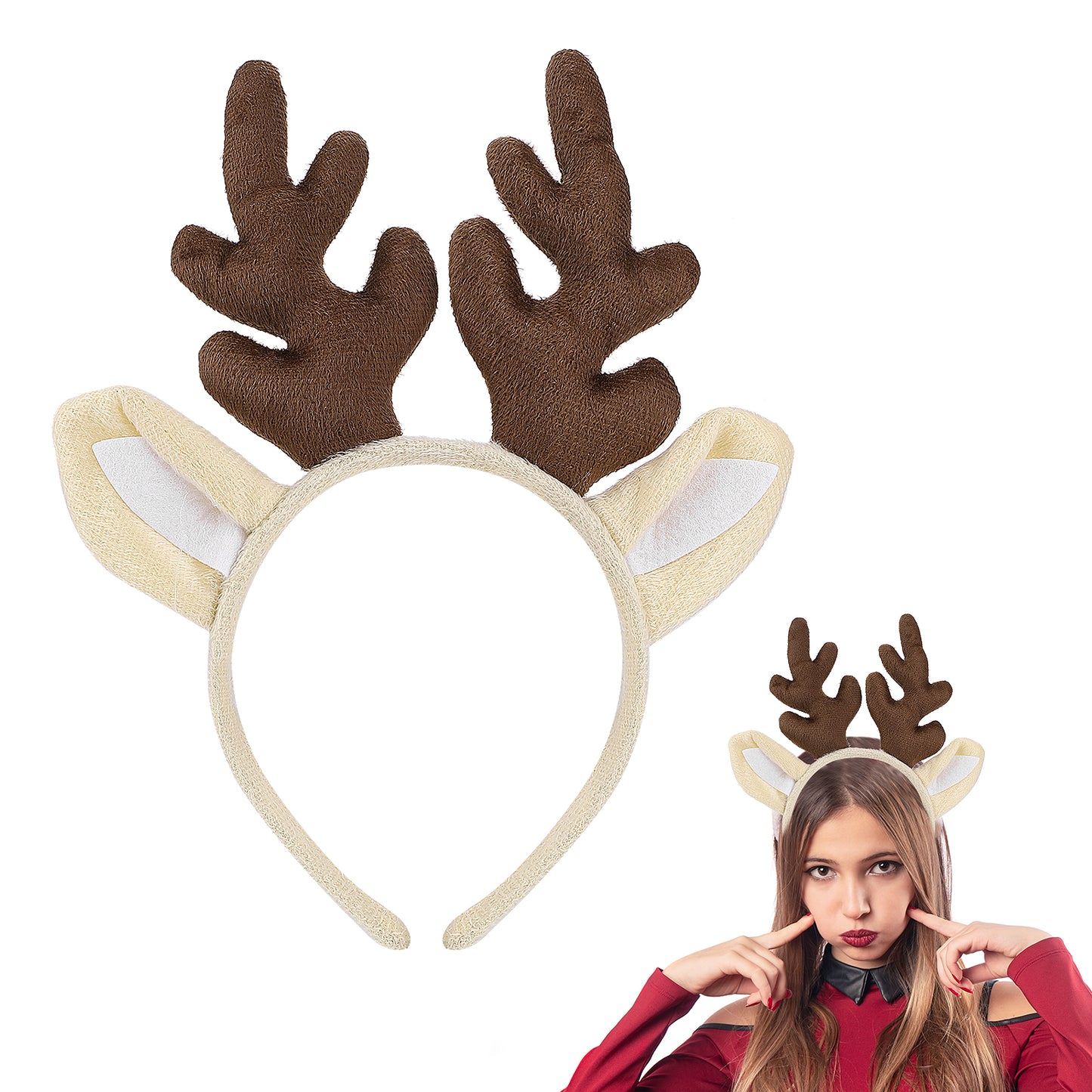 Christmas Reindeer Antlers Headband Cute Antler Headband Headpiece Womens Deer Antlers Costume for Halloween Cosplay Party Christmas Decoration (Brown Antlers)
