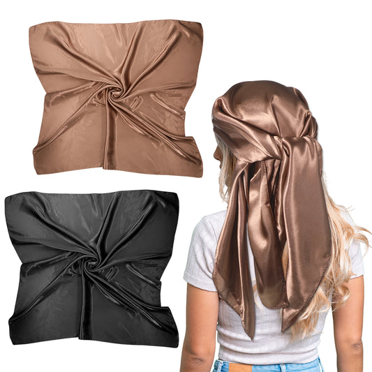 Tucnoeu 2 Pcs 35 Large Square Satin Head Scarf, Satin Square Head Scarf,Silk Like Head Scarves Silk Bandana,Fashion Hair Wrapping Scarves for Women