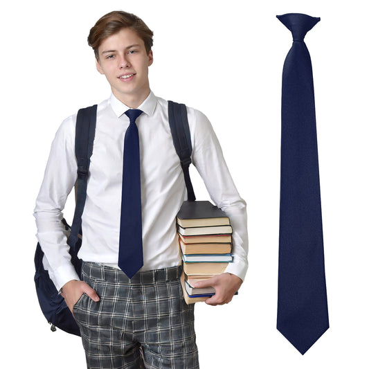 Yolev 1Pcs Clip on Ties for Men Solid Color Pre Tied Ties 50cm Mens Suit Dress Neck Tie for Office School Party (Navy Blue)