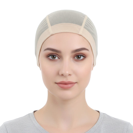 Wig Cap 2-Pack - Beige Breathable Fiber Grip Liner for Ultimate Comfort & Invisible Look | Non-Slip Elastic Design for Secure Hold | Ideal for Sensitive Scalp