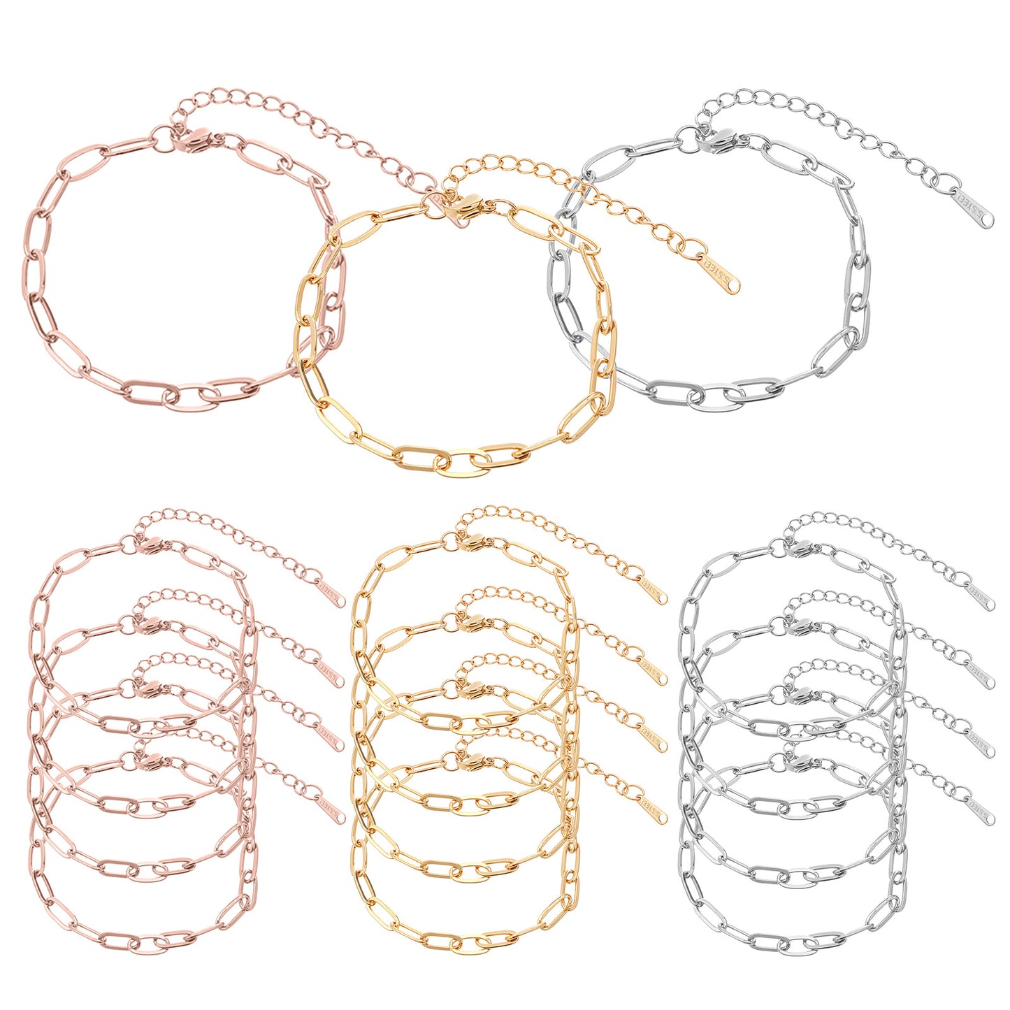 DIVINA VITAE 15 Pcs Bracelets for Charms, Bracelet Chain with Lobster Clasps 18K Gold Plated Paperclip Chain Bracelet 6.3Inch Stainless Steel Adjustable Charm Bracelets for DIY Jewelry