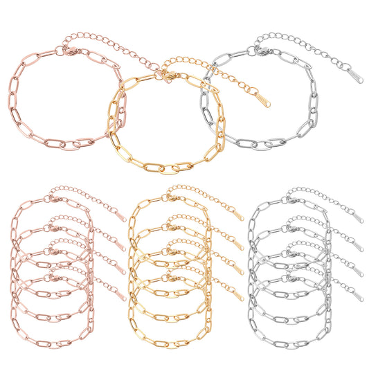DIVINA VITAE 15 Pcs Bracelets for Charms, Bracelet Chain with Lobster Clasps 18K Gold Plated Paperclip Chain Bracelet 6.3Inch Stainless Steel Adjustable Charm Bracelets for DIY Jewelry