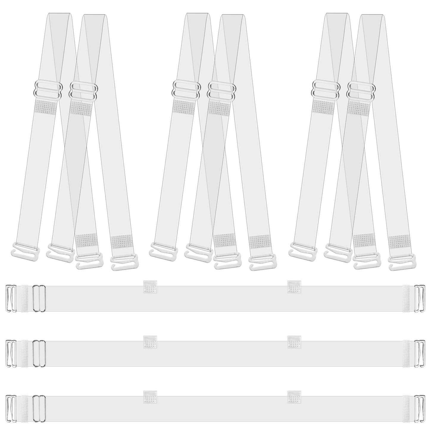 Yolev 3 Pairs Clear Bra Straps for Women Non-Slip Dance Bra Clear Straps with 3Pcs Transparent Back Straps Adjustable Invisible Bra Straps for Bras Skirt Dress
