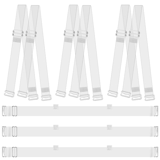 Yolev 3 Pairs Clear Bra Straps for Women Non-Slip Dance Bra Clear Straps with 3Pcs Transparent Back Straps Adjustable Invisible Bra Straps for Bras Skirt Dress