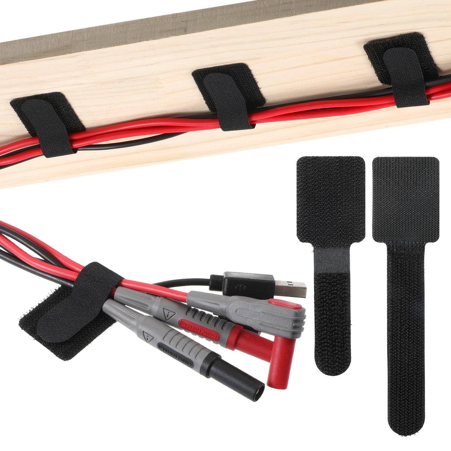 Heavy Duty Self-Adhesive Cable Clips, 80PCS Under Desk Cable Management Kit with Hook & Loop Ties, Reusable Cord Organizer for Home Office, Computer, TV Wires