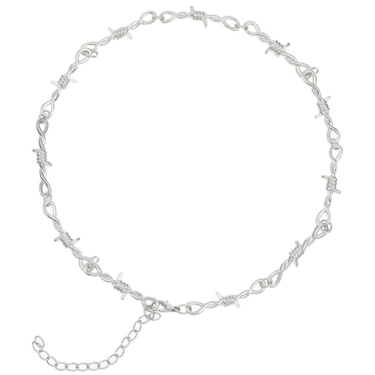 Yolev Barbed Wire Necklace Punk Thorns Barbwire Necklace Silver Metal Grunge Jewelry Vintage Barbed Wire Chain Hiphop Rock Goth Chain for Men Women Y2k Daily Versatile Fashion
