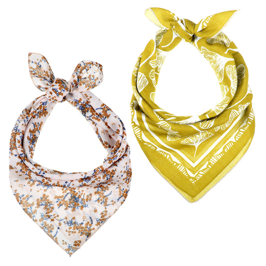 Tucnoeu 2 Pack Soft Cotton-Blend Bandana 22''x22'' for Women and Men, Multi-Purpose Head and Neck Scarf, Floral Headband