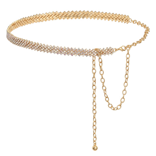 Yykazqe Gold Rhinestone Chain Belt for Wome, Adjustable Bling Diamond Belt
