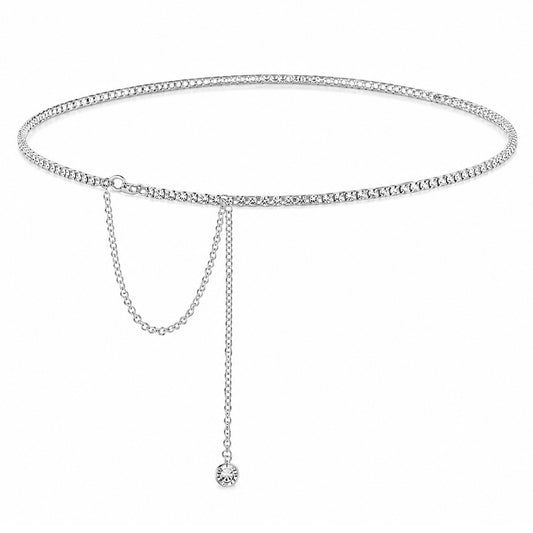 Crystal Rhinestone Waist Chain for Women – Dainty Minimalist Adjustable Belly Chain – Sexy Beach Bikini Body Chains Jewelry for Rave Party Vacation