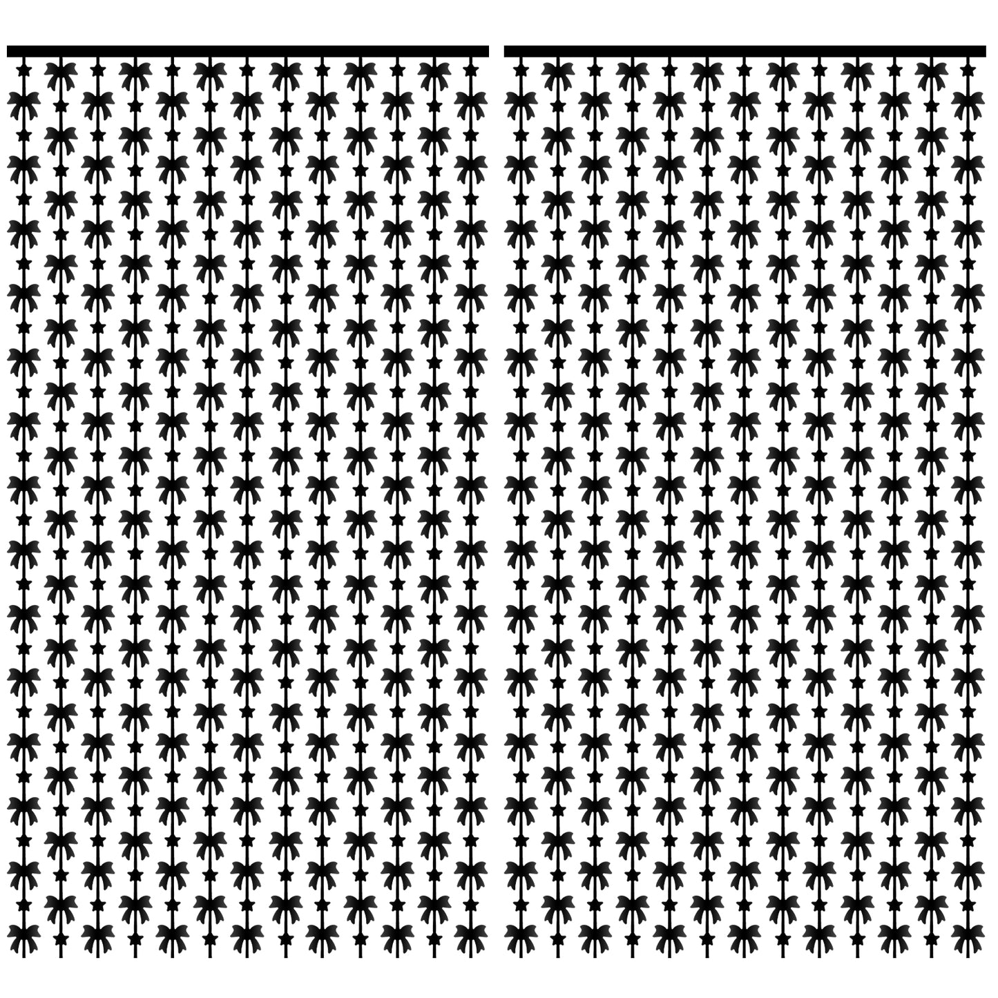 Black Bow Party Decorations, 2 Pack Foil Fringe Curtains, 3.3x6.6ft Photo Booth Backdrop for Birthday, Bachelorette, Baby Shower, Halloween Events