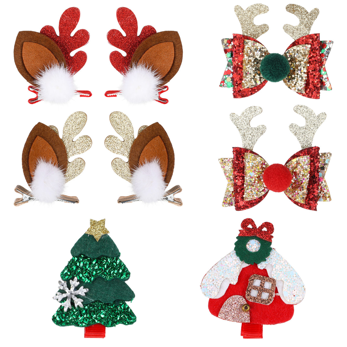 8Pcs Christmas Hair Clips, Decorative Gilter Hair Barrettes with Pom Balls