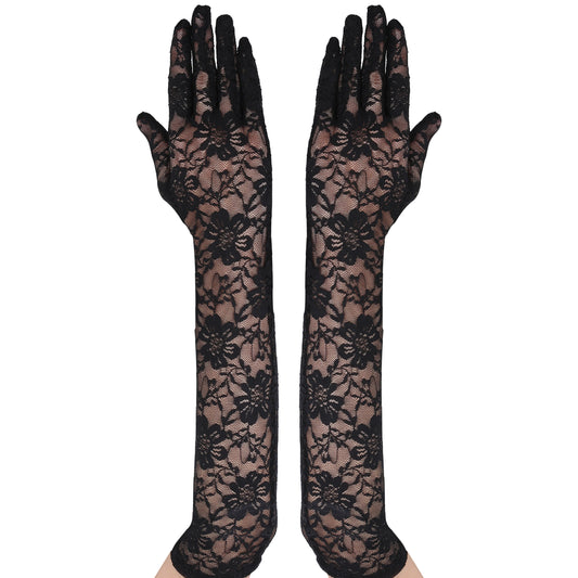 Lusofie Lace Gloves Long Lace Gloves Formal (black)