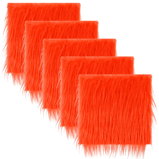 Lusofie 5Pcs Faux Fur Square Fabric 10 x 10 Inch Orange Fur Fabric Shaggy Fur Patches Fabric Cuts Craft Fur for Gnomes Christmas Decors Chair Cover Seat Cushion Pad Sewing Costume
