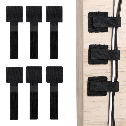 60Pcs Hook and Loop Cable Ties Self Adhesive Cable Straps Reusable Wire Organizers for Cords, Nylon Cables Organizer Clips for Office and Home Use(Black)