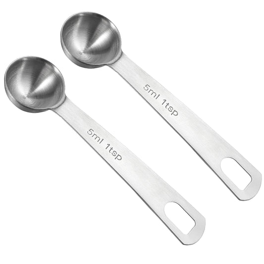 Lusofie 2 Pcs 1 Teaspoon Measuring Spoons 5ml Mini Spoons Stainless Steel Measuring Spoons for Kitchen Cooking Spoon Coffee Spoon (Silver)