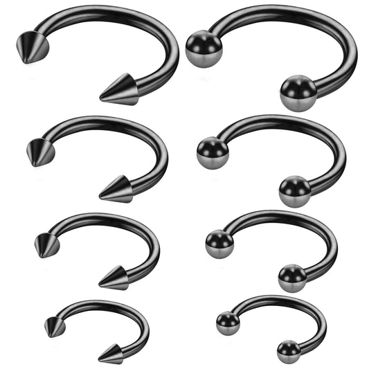 Telooco 8 Pcs 16G Septum Rings Surgical Steel Horseshoe Nose Ring Hoop Eyebrow Lip Navel Piercing Ring Earrings Septum Piercing Jewelry for Women Men 6/8/10/12mm (Black)