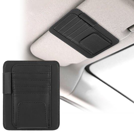 Telooco Car Sun Visor Organizer, Universal Fit Leather Visor Storage Multifunctional Auto Interior Organizer for Cards Documents Pens SunglassesAutomotive Interior Accessories (Black)