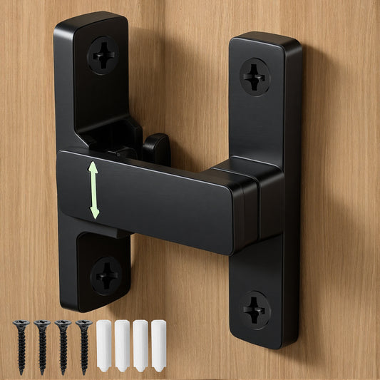 Barn Door Lock, 90/180 Degree Flip Gate Latches, Black Zinc Alloy Night Glow Latch for Sliding Doors, Bathroom, Garage, Garden, Window, 1PC