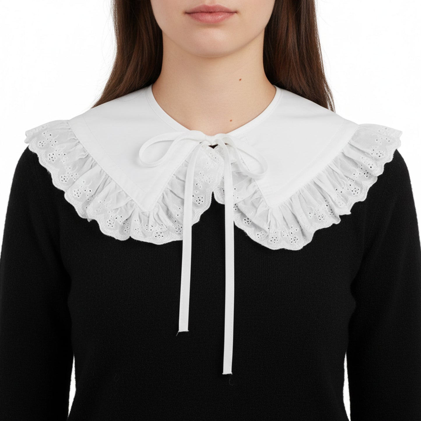 Josojoou Fake Collar Detachable Blouse, White Simple Half Shirt Blouse Top, Classic Elegant False Skirt Lapel Collars for Women Girls(White,Ruffled Collar)