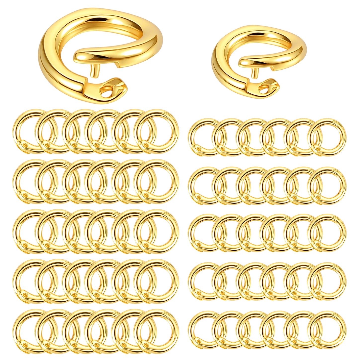 60 Pcs Jump Rings for Jewelry Making- Bi-Sized Gold Heavy Duty Locking Jump Rings Round Open Split O Ring Connector Links for Key Chains Necklace Bracelet Earrings Jewelry Making DIY Crafts Keychain