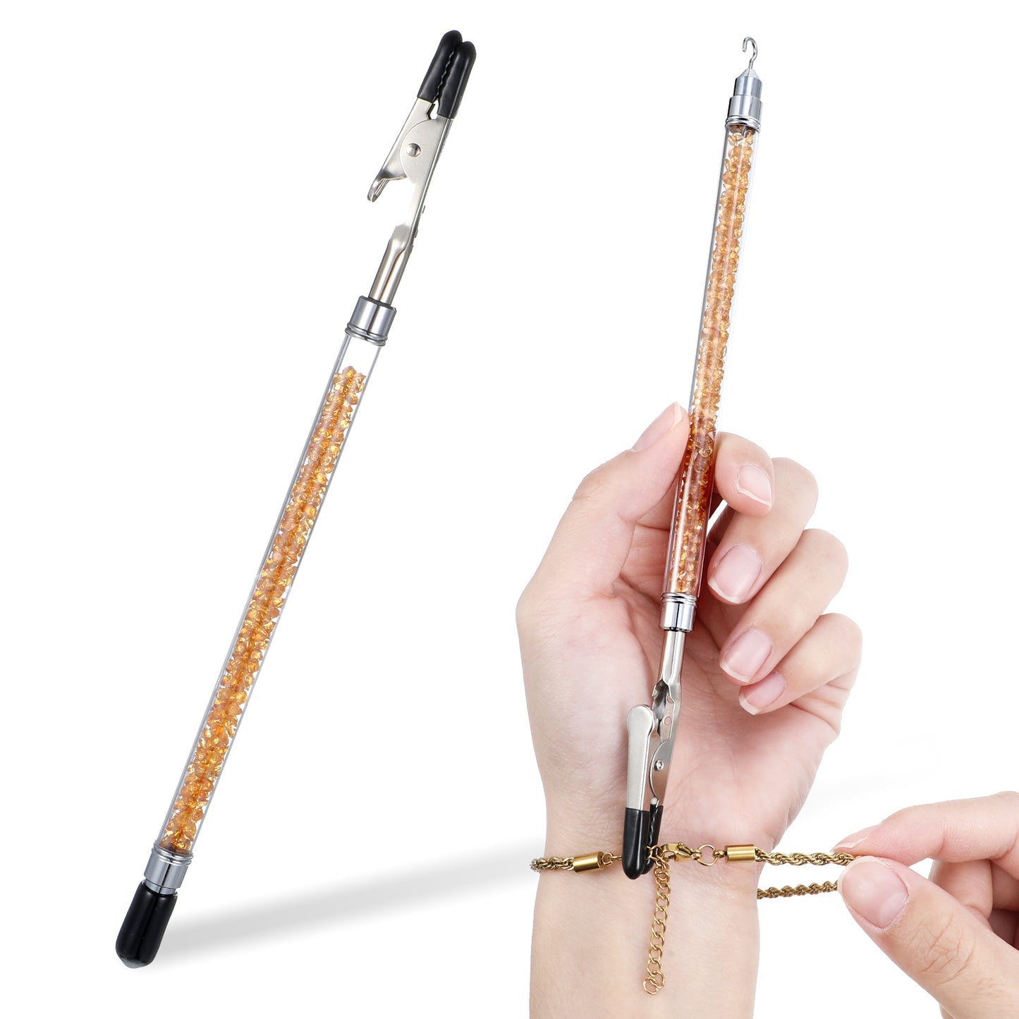 Bracelet Helper Tool Stainless Wearing Assistance Tool On Yourself Aid Jewelry Quick Wear and Removal Metal Hook Equipment for Bracelet Necklace Watch Clasps Zippers Closures Clasps(Gold)