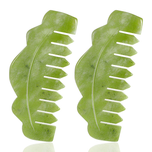 Telooco 2 Pcs Jade Combs for Scalp Massage, Scalp Massage Comb, Gua Sha Comb, Promote Blood Circulation, Head Care and Acupoint Massages Tool (Green)