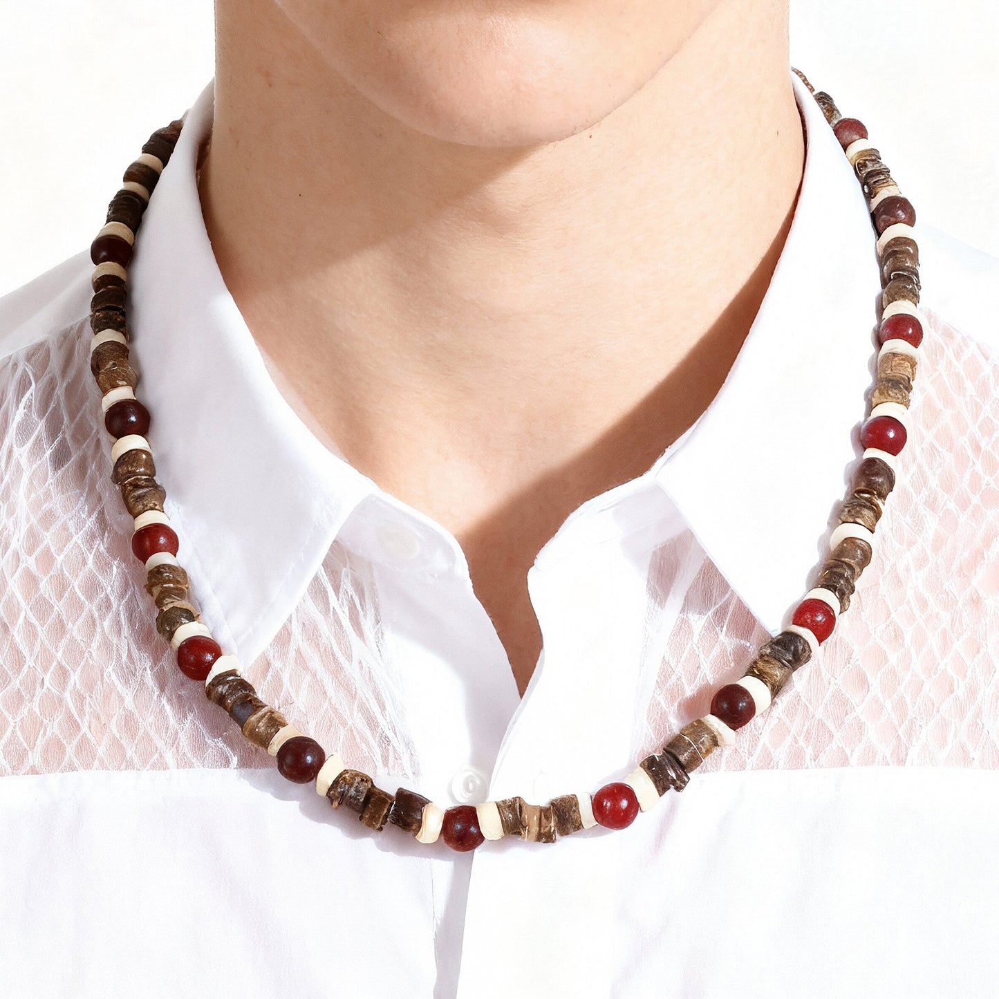 HekouJiub Beaded Necklace for Men Wooden Shell Necklace with Hawaiian Beaded Adjustable Men's Surfer & Beach Jewelry