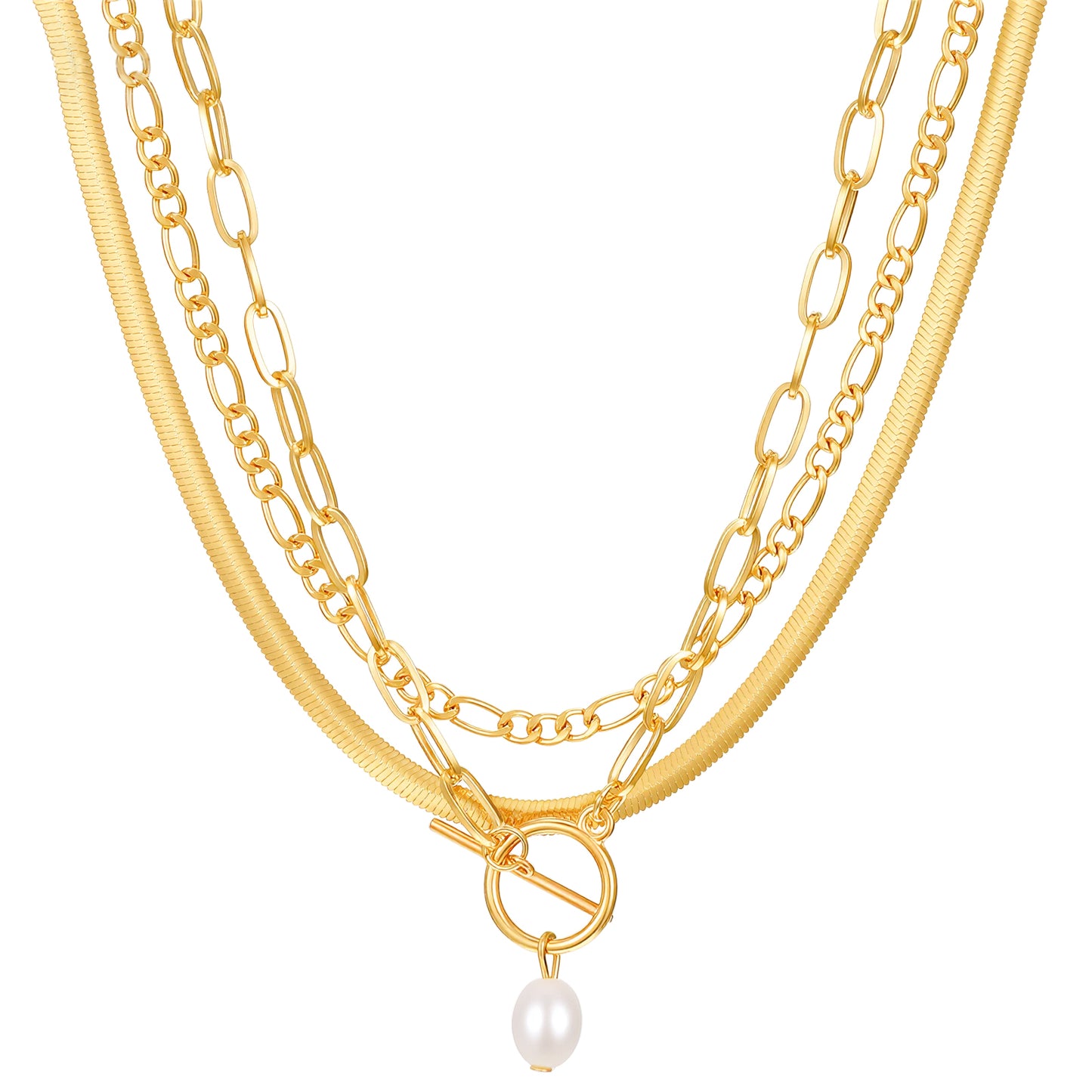 Tucnoeu Gold Layered Necklaces, Dainty Pearl Choker Necklaces, Stackable Pendant Jewelry, Adjustable Length, Women Fashion Accessories