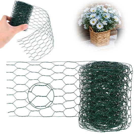 Chicken Wire for Floral Arrangements Green Chicken Wire Mesh Netting Hexagonal Iron Wires Fence Floral Wires Netting for Crafts Galvanized Poultry Garden(3.94 x 118 Inch)