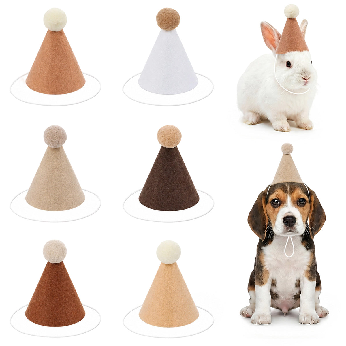 6 Pcs Mini Party Hats for Teddys Brown Small Birthday Party Hats